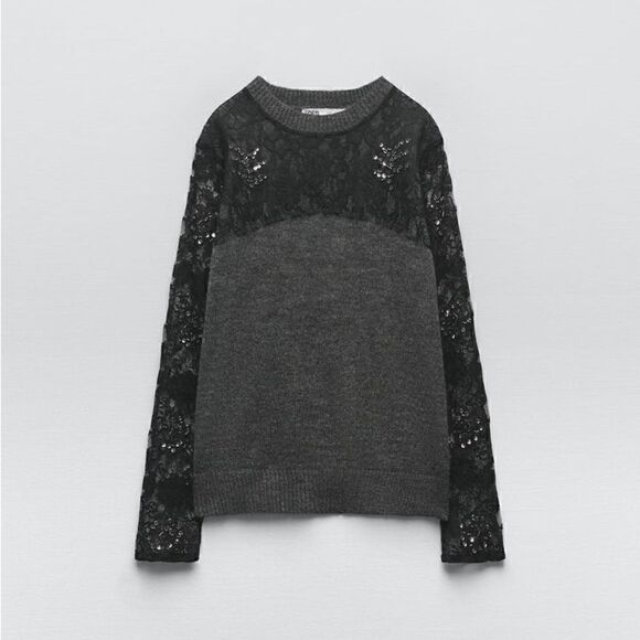 ZARA KNIT SWEATER WITH LACE AND SEQUINS - Picture 6 of 6